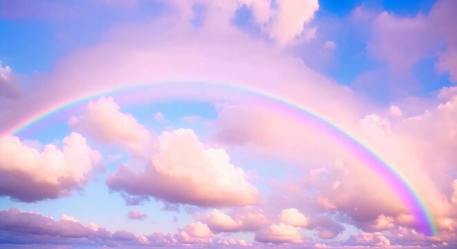 Pastel clouds with beautiful rainbow Holographic fantasy rainbow unicorn background with clouds Pastel color sky Magical landscape abstract fabulous pattern Cute candy fantasy in the sky 4k animation
