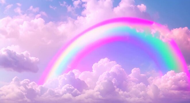 Pastel clouds with beautiful rainbow Holographic fantasy rainbow unicorn background with clouds Pastel color sky Magical landscape abstract fabulous pattern Cute candy fantasy in the sky 4k animation