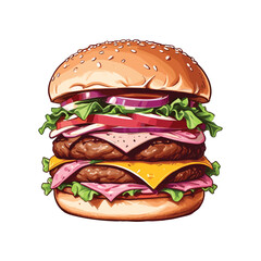 Gourmet Burger with Fresh Toppings Vector Illustration