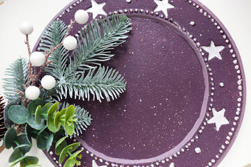 Christmas greeting card layout. fir branch with christmas candles and space for text