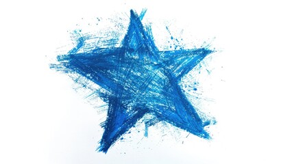 A bright blue star shines against a pure white background, perfect for use in designs where simplicity and elegance are key