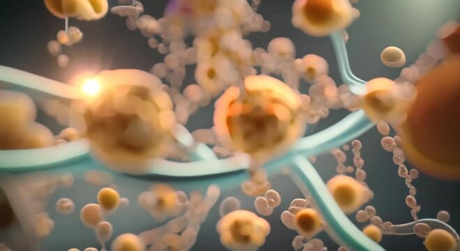 A highpowered microscopy animation revealing the production of reactive oxygen species as a byproduct of fatty acid breakdown within peroxisomes 4k animation