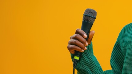 The hand holding microphone