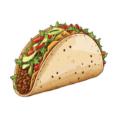 Taco with Vibrant Toppings Hand Drawn Illustration