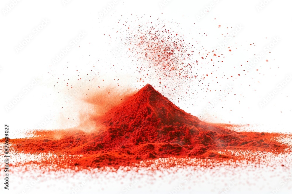 Poster a pile of bright red powder sits on a clean white surface, ideal for use in science and education se