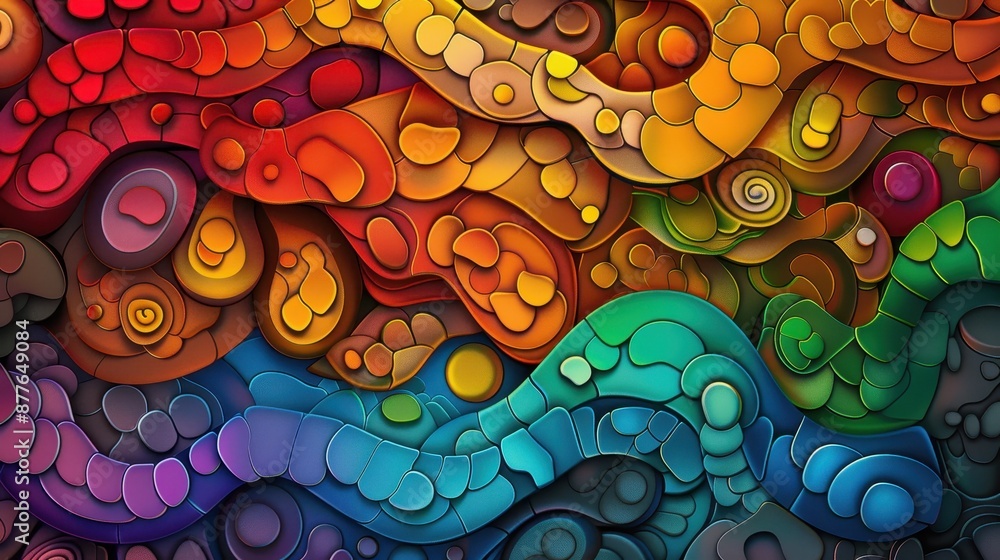 Wall mural abstract colorful artwork featuring vibrant, flowing lines and organic shapes, creating a dynamic an