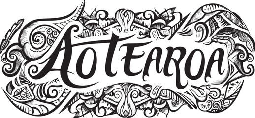 New Zealand vector illustration. Aotearoa print sticker, tattoo Polynesian Maori ethnic style artwork design.