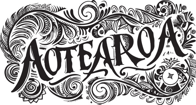 New Zealand vector illustration. Aotearoa print, sticker, tattoo Polynesian Maori ethnic style design.