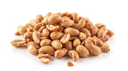 A pile of cashew nuts arranged neatly on a white surface, ideal for food photography or product display