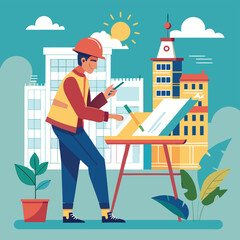 Adobe Illustrator Artwork-flat-illustration-of-an-architect-drawing-building