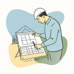 Adobe Illustrator Artwork-flat-illustration-of-an-architect-drawing-building