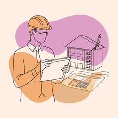 Adobe Illustrator Artwork-flat-illustration-of-an-architect-drawing-building