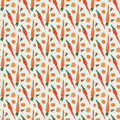Seamless pattern with orange carrots on a light background. Healthy food packaging design