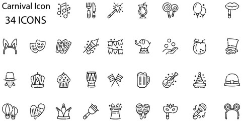 Set of carnival icons. Line art style icons bundle. vector illustration © Galib Hasan
