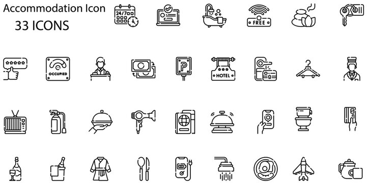 Set of accommodation icons. Line art style icons bundle. vector illustration