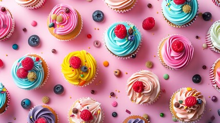 cupcake, cake, dessert, food, sweet, cream, icing, baked, cup, chocolate, birthday, frosting, cupcakes, pink, cherry, muffin, delicious, christmas, snack, pastry, celebration, bakery, decorated, party