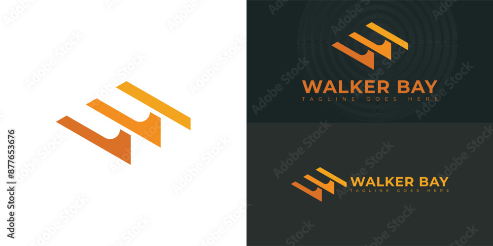 Poster abstract initial triangle letter wb or bw logo in orange color isolated on multiple background color