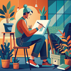 a-flat-illustration-of-an-artist-sketching-in-a-notebook