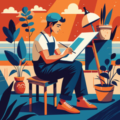 a-flat-illustration-of-an-artist-sketching-in-a-notebook