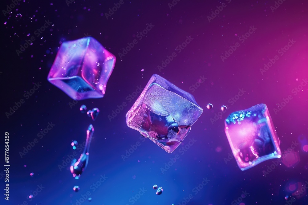 Poster a collection of ice cubes suspended in mid-air, ideal for use in illustrations or design concepts re