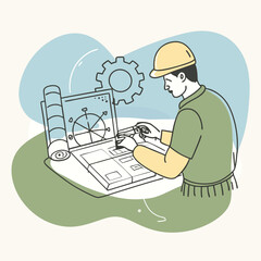 a-flat-illustration-of-an-engineer-designing-a-mechiene 