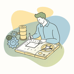 a-flat-illustration-of-an-engineer-designing-a-mechiene 
