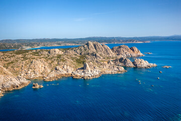 Drone Aerial view of Capo Testa and Moon Valley Valle della Luna in Sardinia, Italy