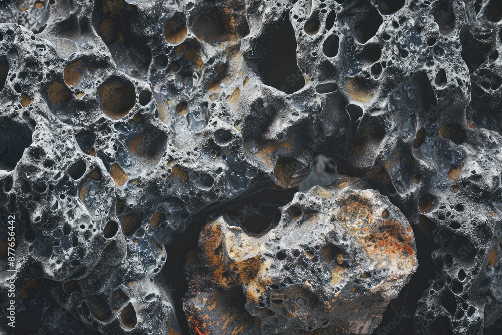 Poster a close-up shot of a rock with holes, suitable for use as an illustration or design element