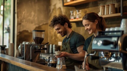 The barista making coffee