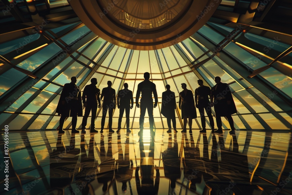 Poster group of people standing in front of a large clock, ideal for use in news stories, event coverage or