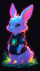 Rabbit with Bioluminescent Fur in Enchanted Forest