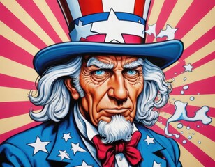 Cartoon Uncle Sam. Using blue, red and white colors. Sad Uncle Sam.