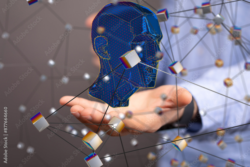 Poster human head and brain.deep learning , machine learning and artificial intelligence , ai technology,