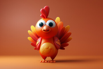 Adorable cartoon turkey with bright feathers.