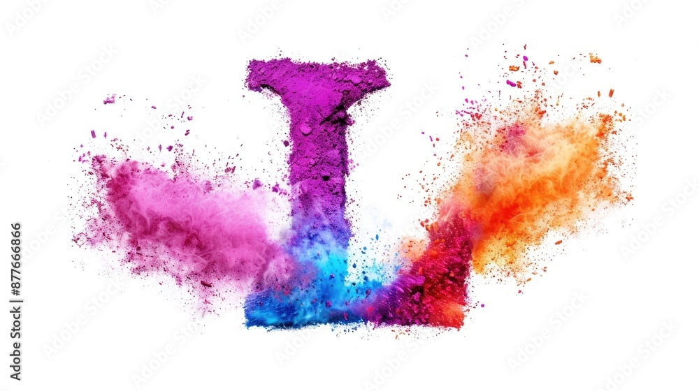 Poster close-up of a letter 'l' composed of colored powders, useful for design and creative projects