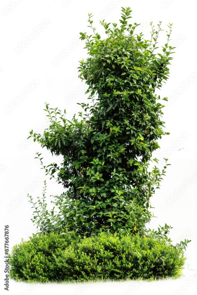 Poster A single tree stands tall with a vibrant display of green leaves, ideal for use in nature-inspired designs or as a background element
