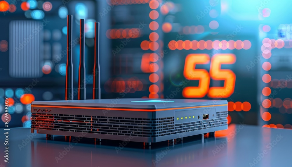 Poster next gen 5g router for secure home networks and high speed internet wide banner with copy space