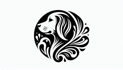Obraz premium Artsy elegant black dog canine dog icon on pure white background