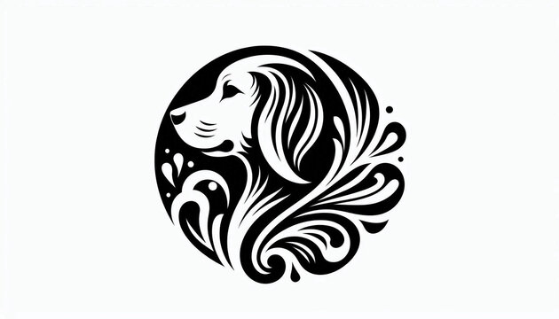 Artsy elegant black dog canine dog icon on pure white background