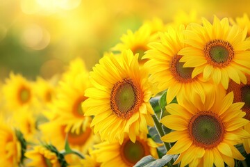 Fototapeta premium Vibrant sunflowers soaking up the golden sunlight in a lush field