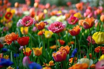 Fototapeta premium Vibrant field of tulips blooming in a variety of colors