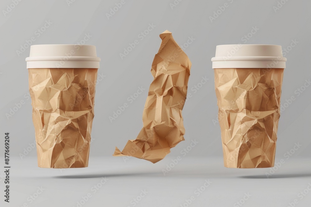Poster two cups of coffee sitting next to each other on a table or counter