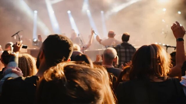 Christian worship with praise to God Ready to raise your hand at the Christian music concert, Holy City. copy space event