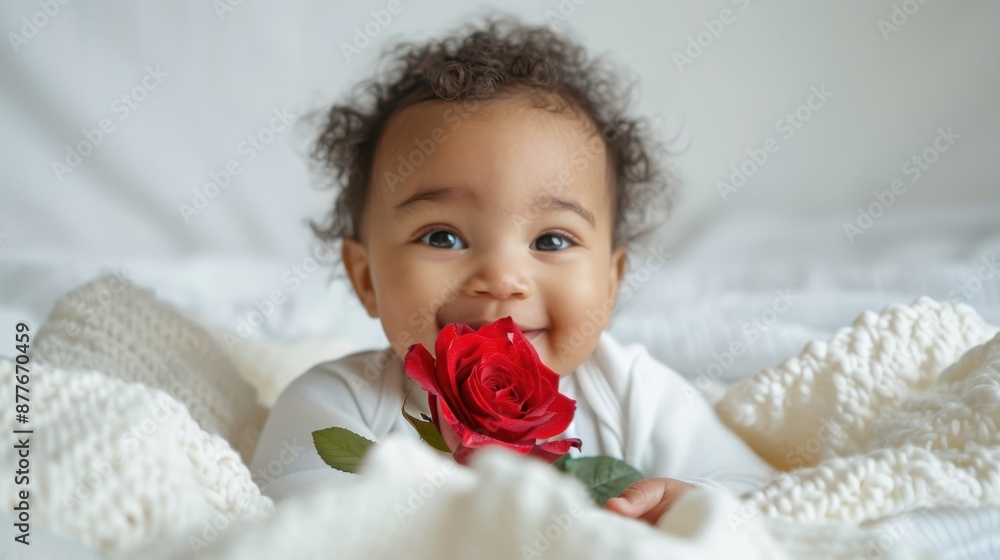 Wall mural the baby with red rose