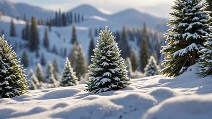 Fototapeta premium A Winter Scene With Snow and Christmas Trees - Landscape