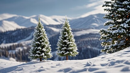 Fototapeta premium A Winter Scene With Snow and Christmas Trees - Landscape