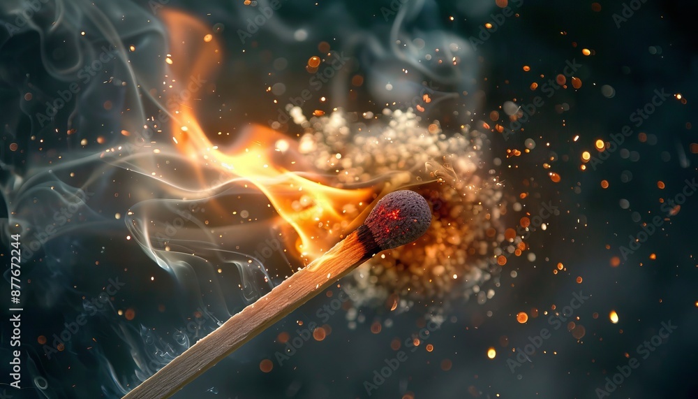 Poster spark igniting matchstick catching fire symbolizing the start of a greater event