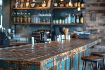 Luxurious bar counter at upscale coffee shop with selective focus for an elegant ambiance