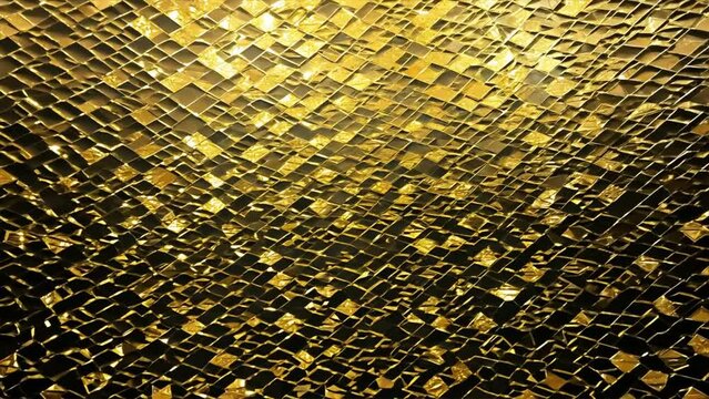 Luxe gold mosaic tiles on black background, creating a sense of luxury and refinement in interior design.