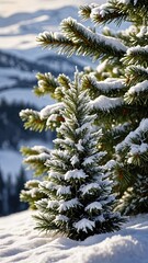 A Winter Scene With Snow and Christmas Trees - Portrait